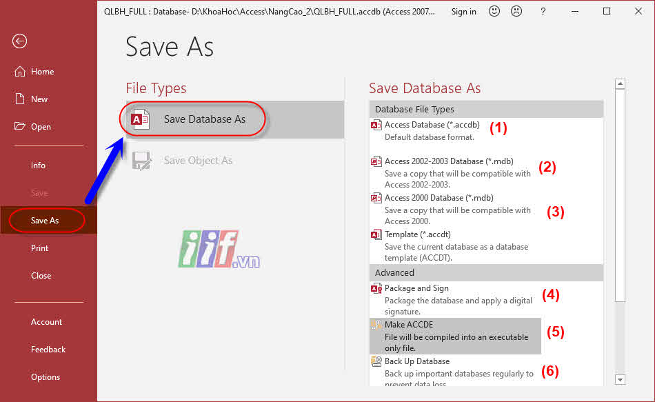 Các chế độ lưu file ms access