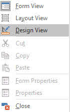 Chế độ form access xem click phải để chuyển form design ms access