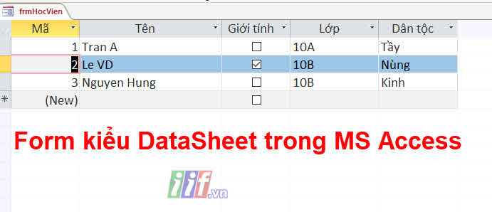 Form kiểu Datasheetì trong MS Access