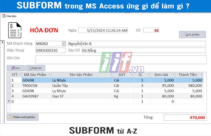 Subform trong Access