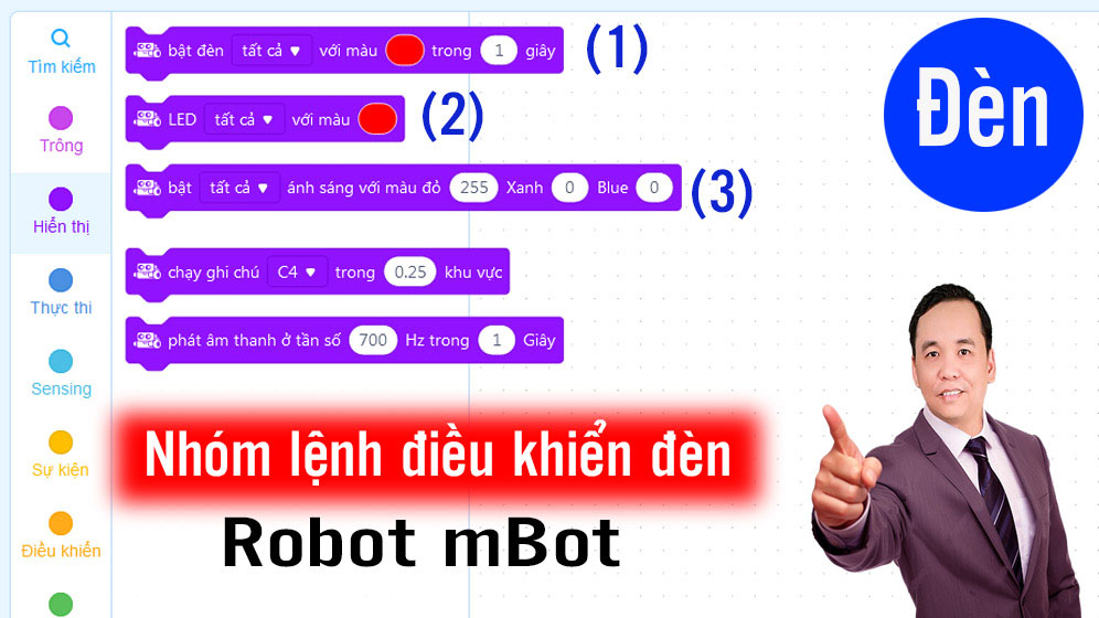 Lệnh điều khiển đèn robot mbot