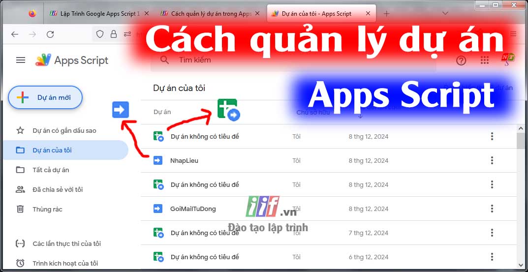 Cách quản lý dự án trong Apps Script