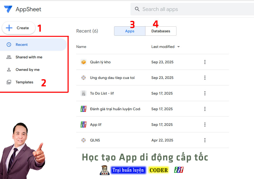 Giao diện trang chủ tạo app sheet