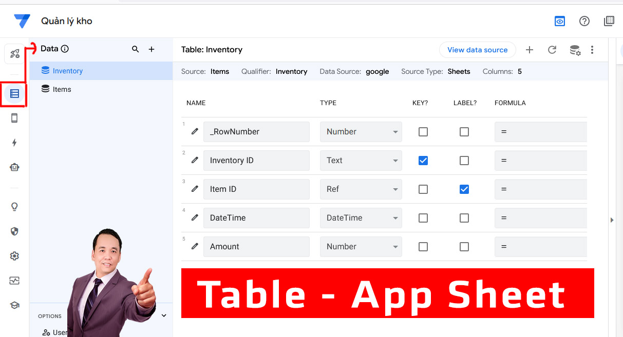 Table trong App Sheet