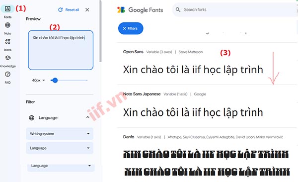 cách sử dụng font google vào web