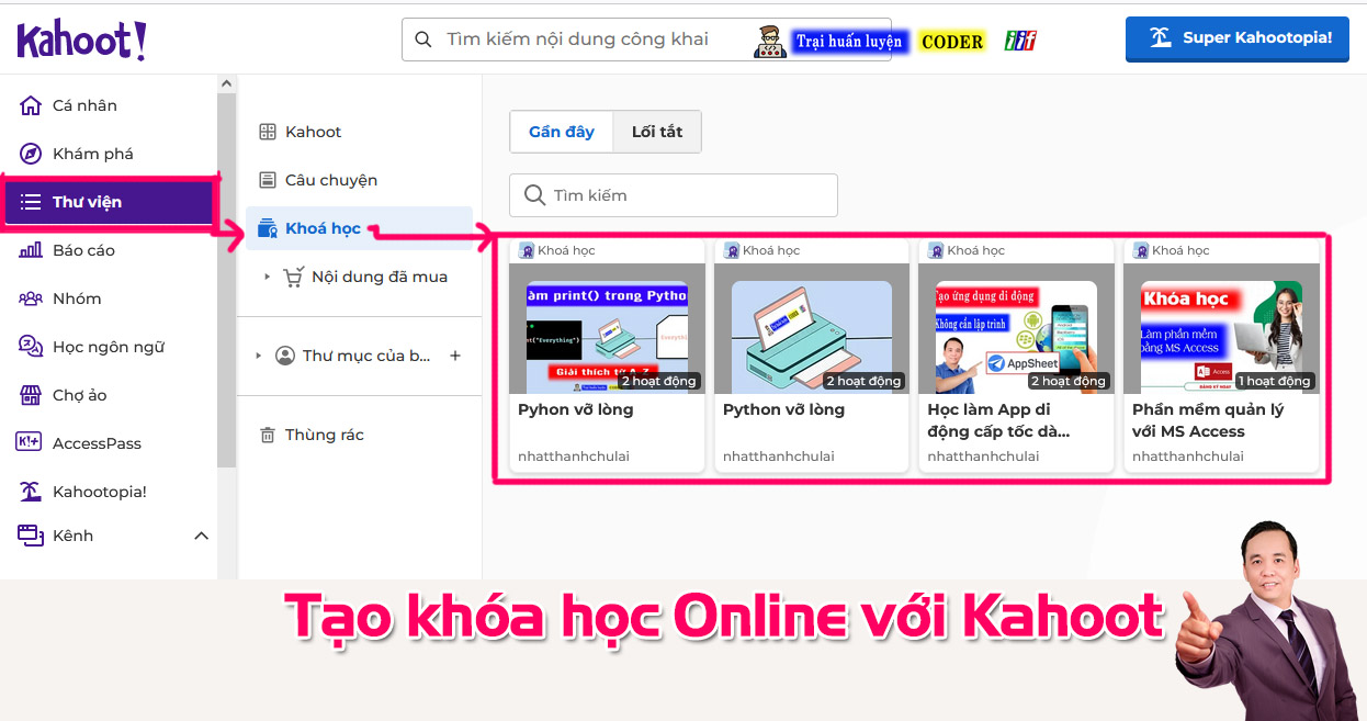 Khóa học trong Kahoot là gì