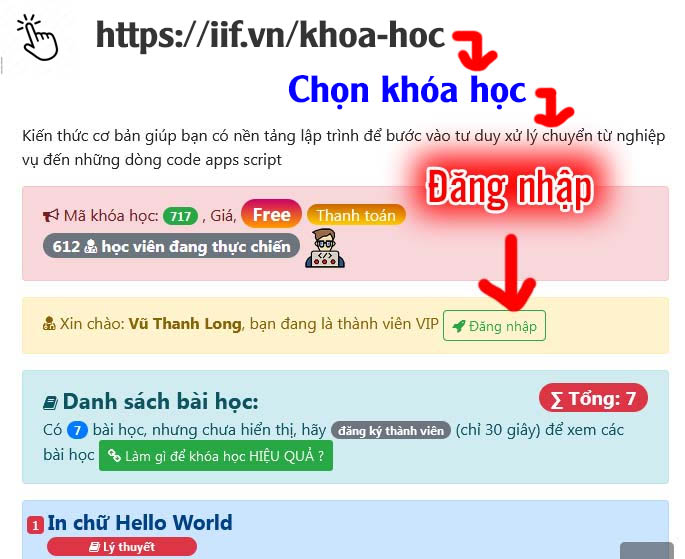 Cách đăng nhập học lập trình