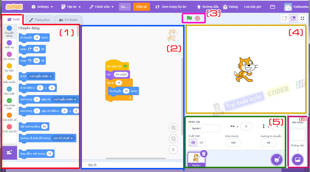 Hướng dẫn sử dụng giao diện Scratch