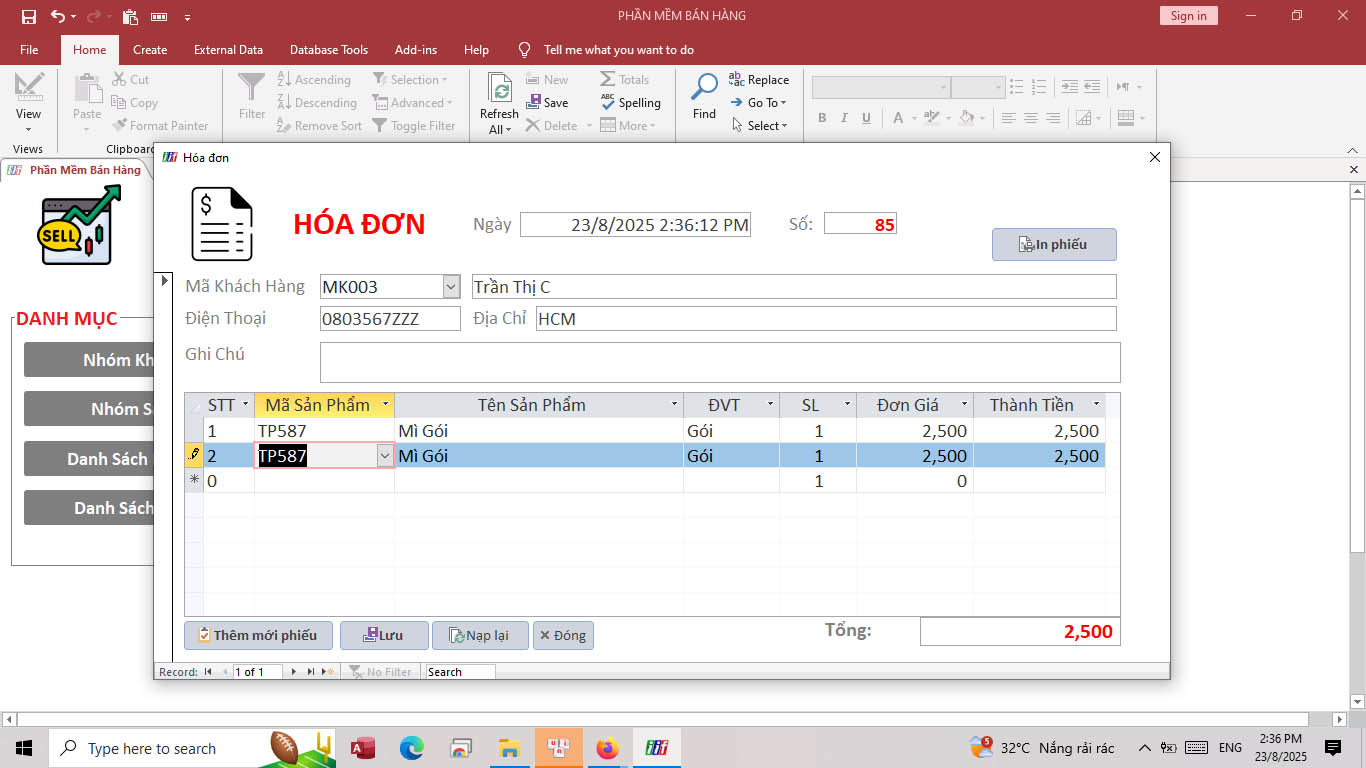 Phần mềm bán hàng bằng MS Access