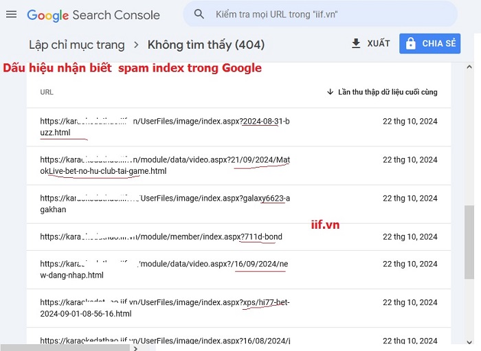 Cách nhận biết spam index trong Google Search Console