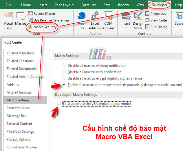 Cấu hình macro vba excel